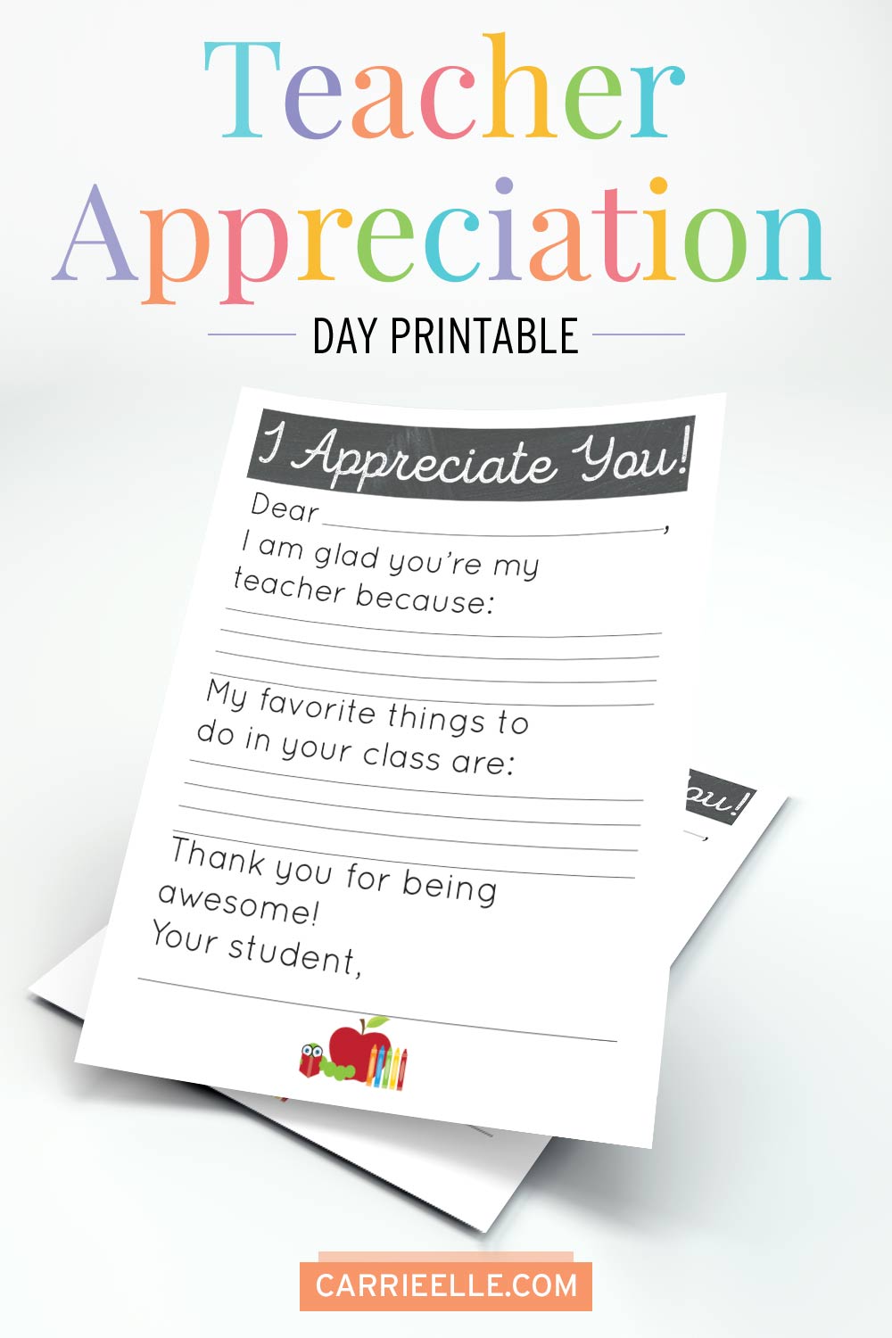 Teacher Appreciation Day Printable Letter from Kids CarrieElle.com