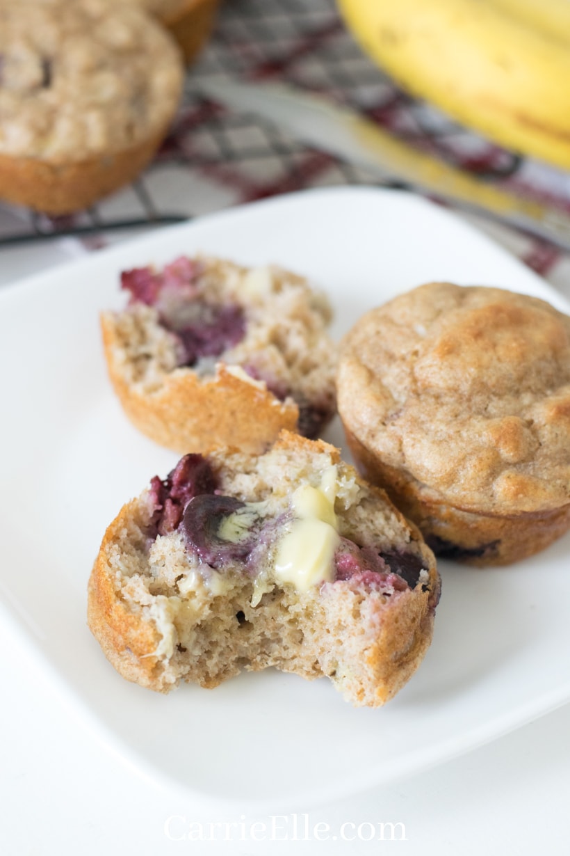 21 Day Fix Banana Cherry Muffin with a bite out of it