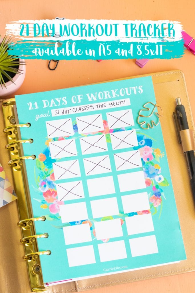 21 Day Workout Tracker Printable CarrieElle.com