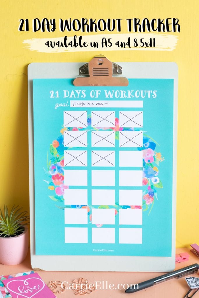 21 Day Workout Tracker Printable CarrieElle.com
