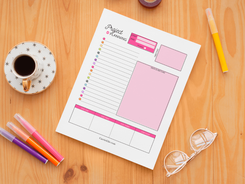 featured image showing the finished printable rainbow project planner ready to use.