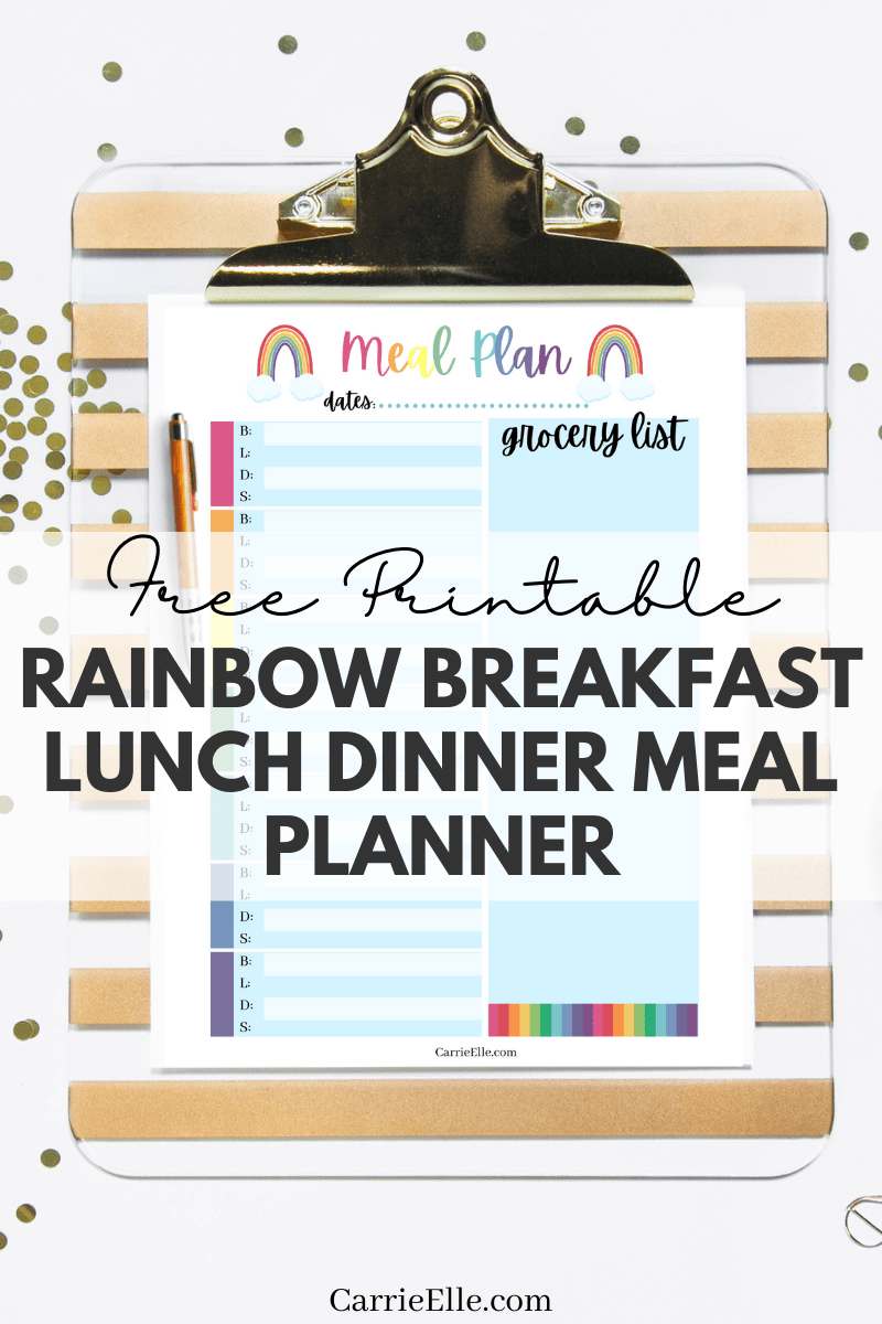 Today I'm sharing an adorable rainbow breakfast lunch dinner meal planner printable. This unique printable will let you keep an entire week of meals organized on one single sheet! 